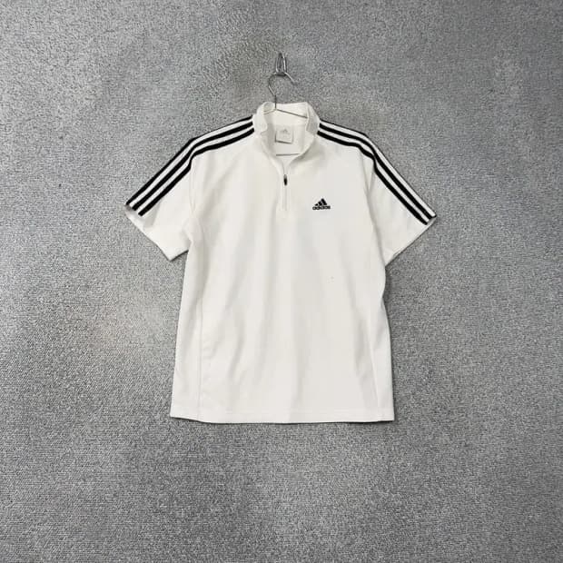아디다스 화이트 로고 삼선 남성 기능성 반팔 반집업 카라티 95