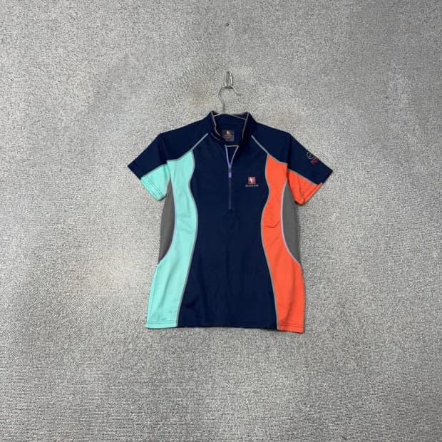 블랙야크 네이비 로고 등산 여성 기능성 반집업 반팔티 100