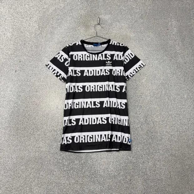 아디다스 멀티로고 블랙 반팔 티 L