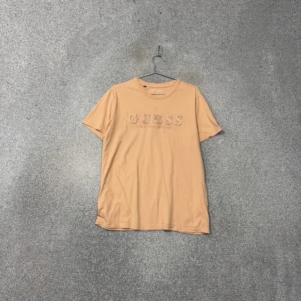 게스 로고 프린팅 베이지 반팔 티 L