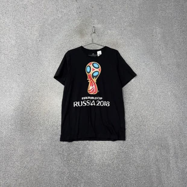 아디다스 러시아 월드컵 프린팅 블랙 반팔 티 L