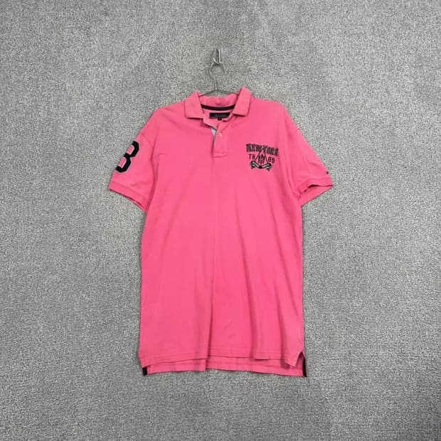 타미힐피거 뉴욕 자수로고 핑크 카라티 XL