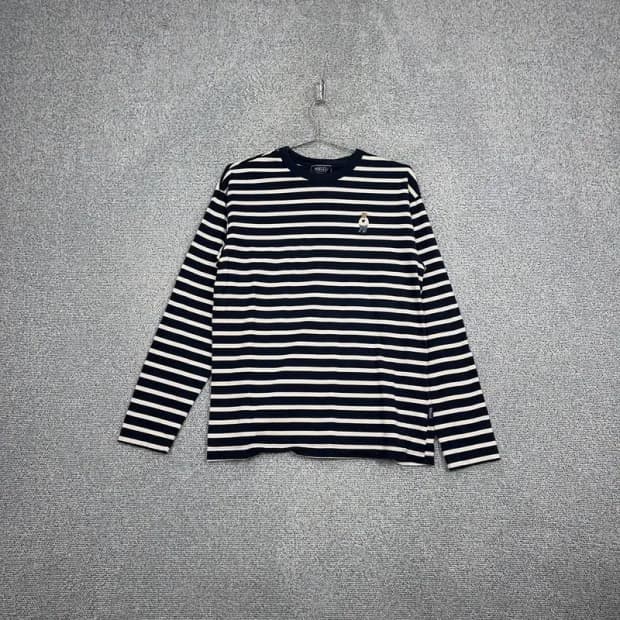 후아유 캐주얼 로고 네이비 스트라이프 긴팔티 M
