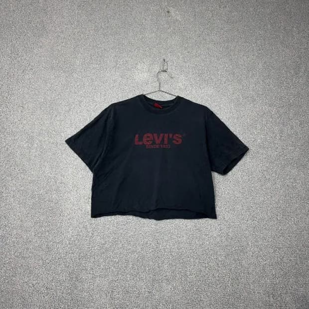 리바이스 프린팅 네이비 크롭 반팔 티 LARGE-100