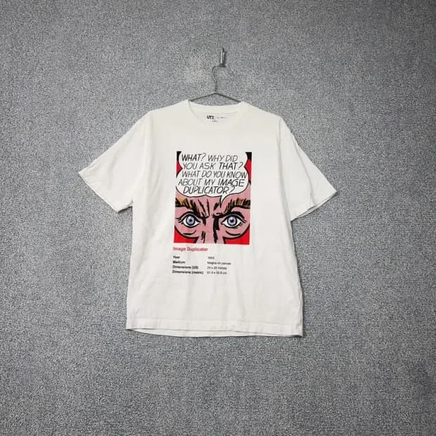 유니클로 빈티지 프린팅 화이트 반팔 티 M