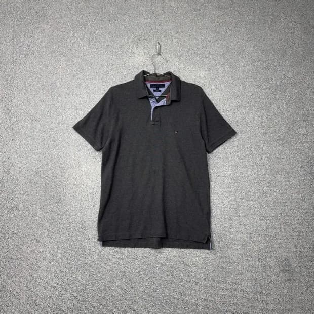 타미힐피거 그레이 캐주얼 로고 반팔 카라티 L