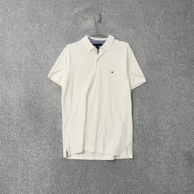 타미힐피거 화이트 로고 남성 반팔 카라티 L