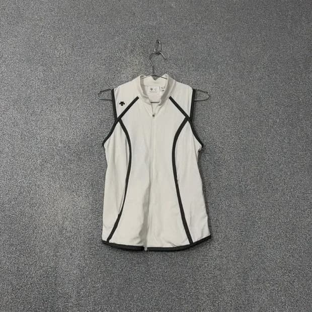 데상트 로고 화이트 기능성 조끼 바람막이 S