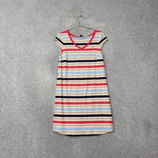 타미힐피거 스트라이프 브이넥 로고 반팔 원피스 S/P