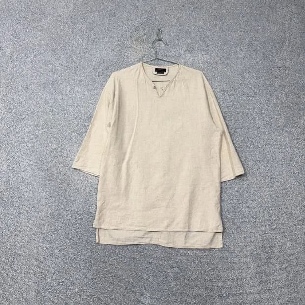 자라 오트밀 빈티지 브이넥 절개 반팔 원피스 S