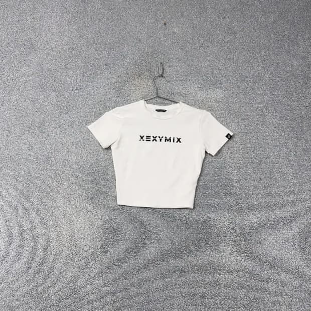 젝시믹스 프린팅 화이트 기능성 크롭 반팔 티 S