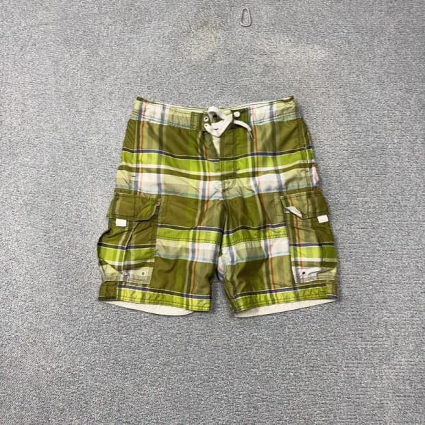 후아유 빈티지 체크 카키 반바지 30