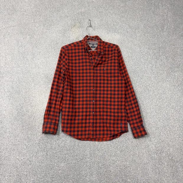 타미힐피거 빈티지 오렌지 체크 셔츠 XS