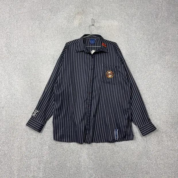 로맨틱크라운 로고 스트라이프 네이비 셔츠 L