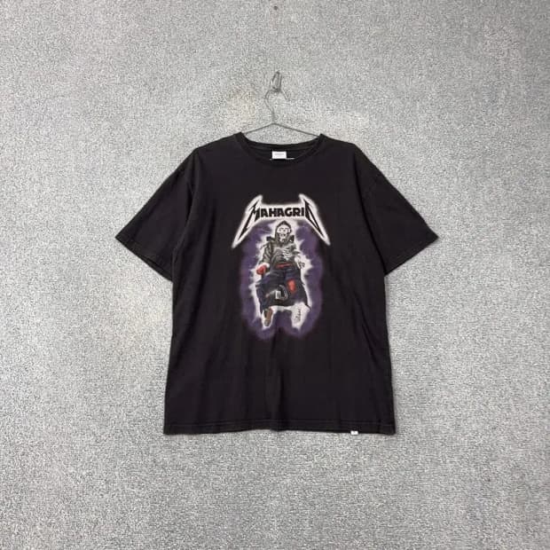 마하그리드 프린팅 블랙 반팔 티 M