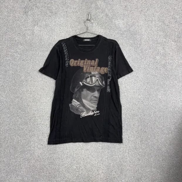버커루 빈티지 프린팅 블랙 반팔 티 L