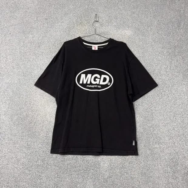 마하그리드 프린팅 블랙 박스핏 반팔 티 L