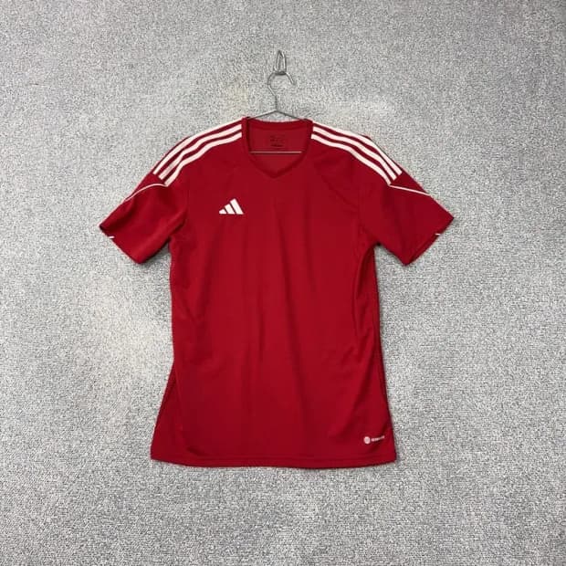 아디다스 레드 로고 삼선 기능성 반팔 티 L