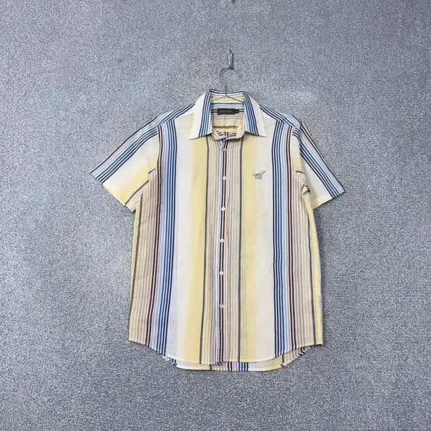 헨리코튼 빈티지 스트라이프 옐로우 반팔 셔츠 95