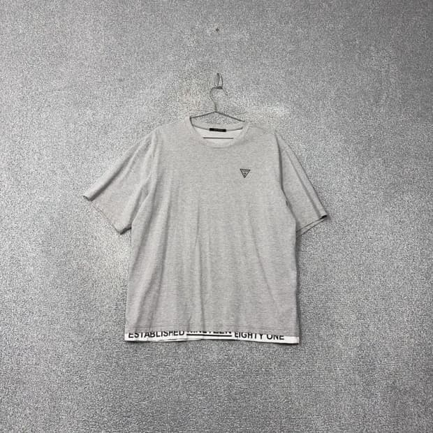 게스 라이트 그레이 로고 오버핏 반팔 티 XL