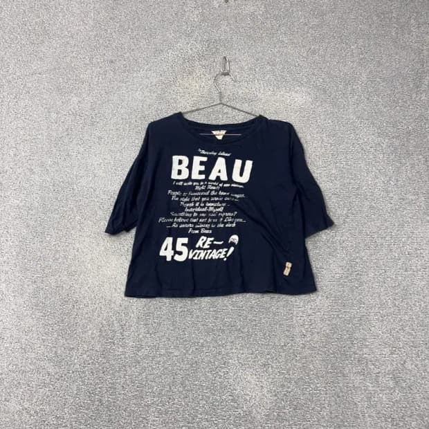 써스데이아일랜드 빈티지 프린팅 네이비 긴팔 티 S