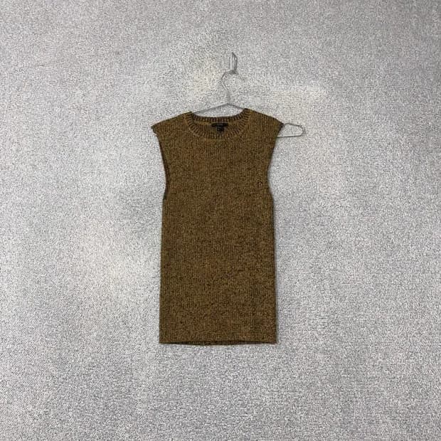 코스 브라운 배색 롱 니트 조끼 M