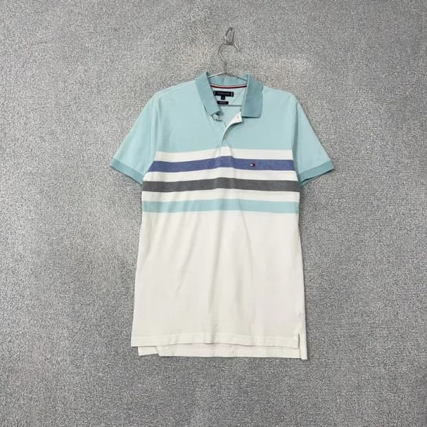 타미힐피거 라이트 블루 로고 반팔 카라티 M