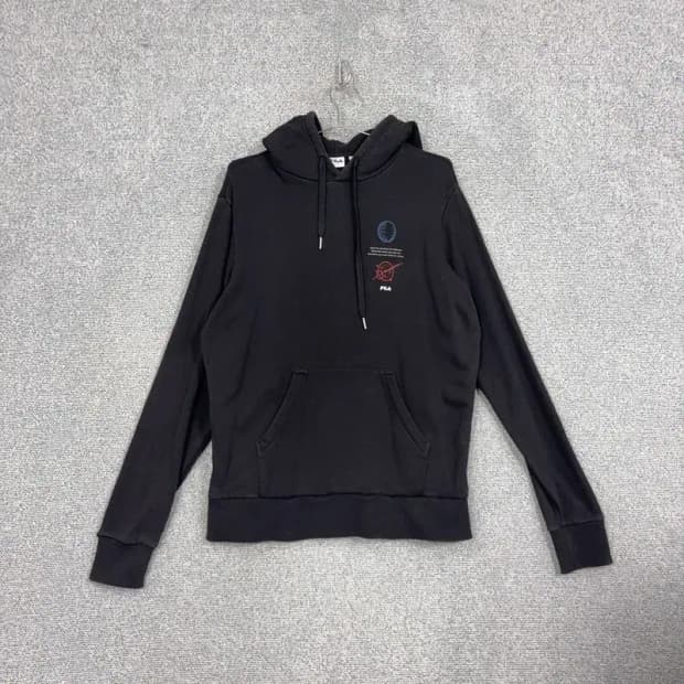 휠라 블랙 로고 빈티지 오버핏 후드티 MEDIUM