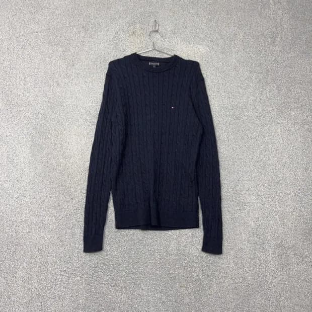 타미힐피거 네이비 캐주얼 로고 꽈배기 니트 L