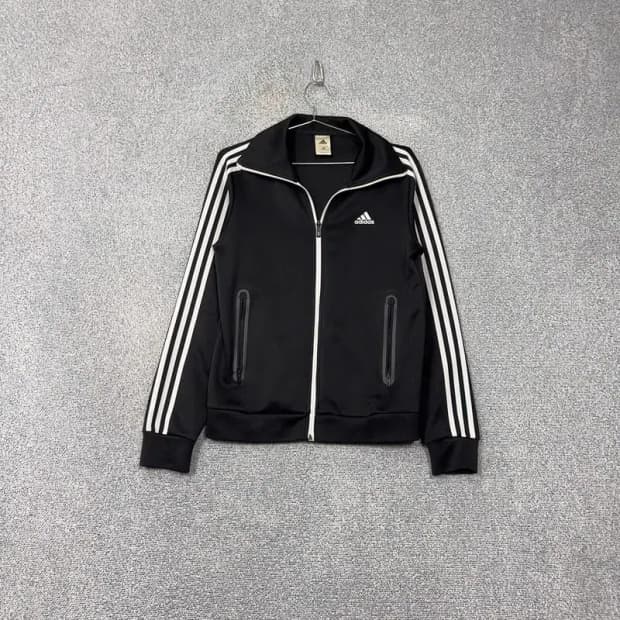 아디다스 블랙 로고 삼선 트랙탑 집업 저지 100
