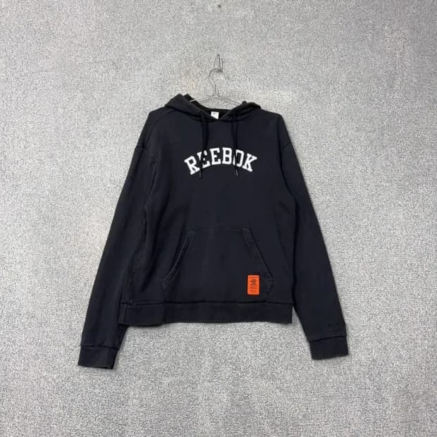 리복 스펠로고 프린팅 블랙 후드티 S