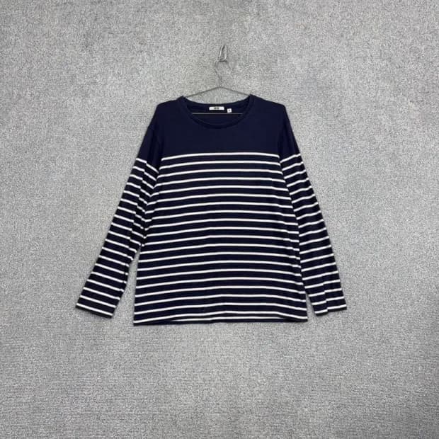 유니클로 스트라이프 네이비 긴팔 티 XL