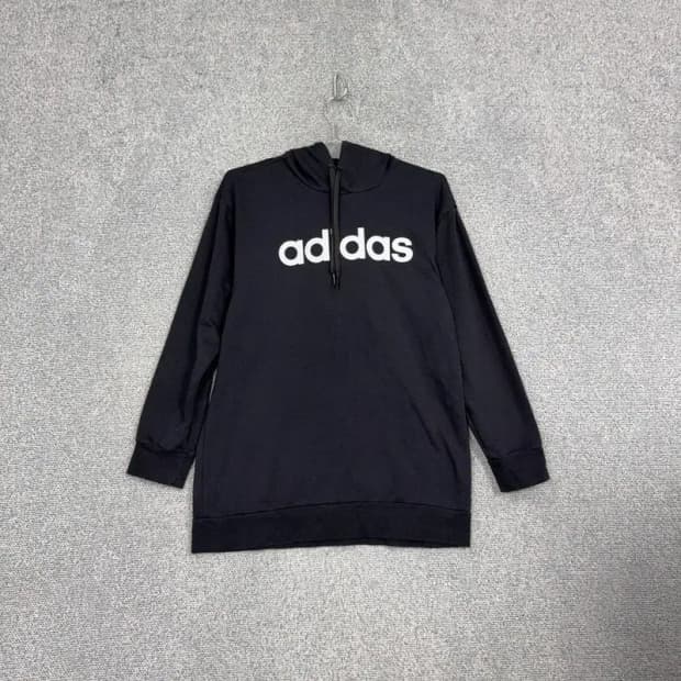아디다스 프린팅 로고 롱네이비 후드티 XS