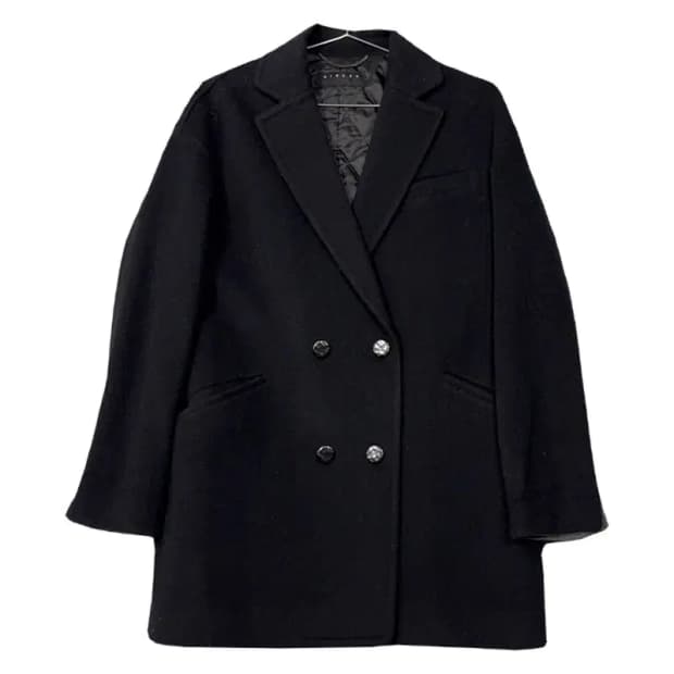 시슬리 블랙 더블 버튼 울 코트 44