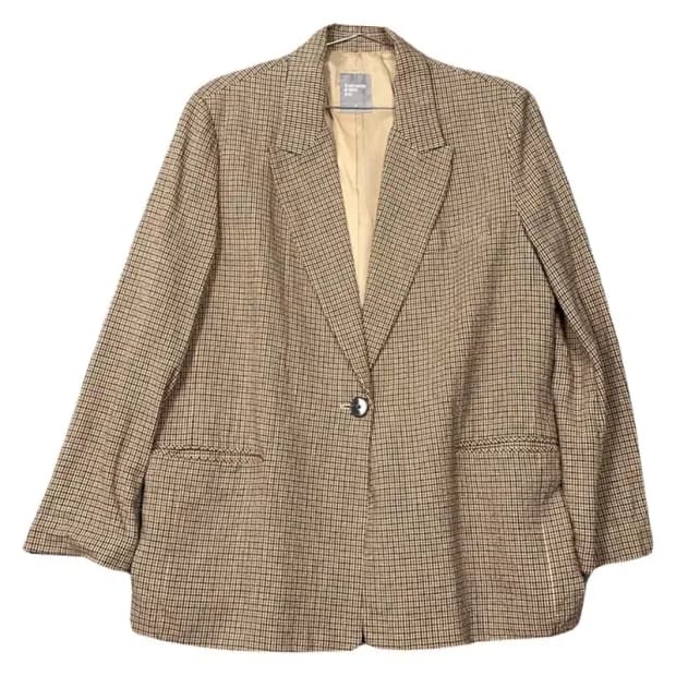 에잇세컨즈 체크 베이지 원버튼 린넨 블레이저 M