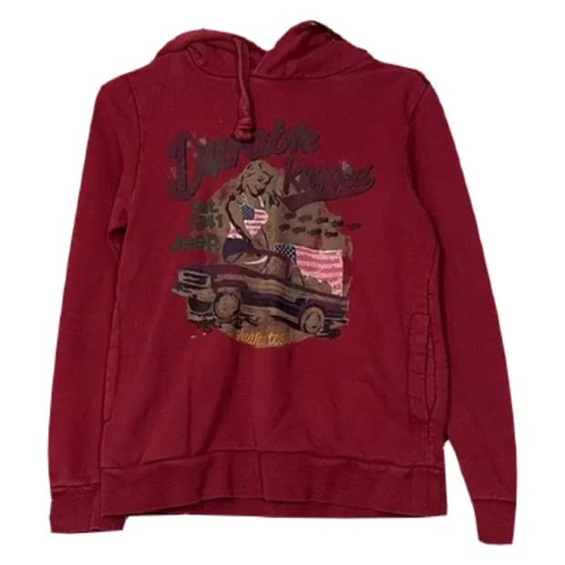 지프 프린팅 버건디 빈티지 후드티 S