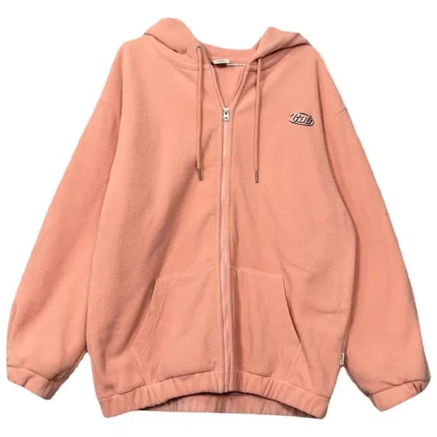 후아유 라이트 핑크 로고 프린팅 오버 사이즈 후드 집업 Large