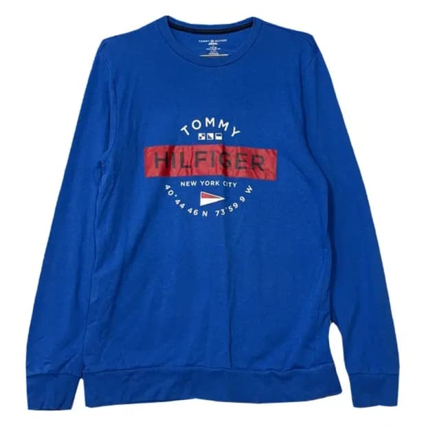 타미힐피거 프린팅 블루 맨투맨 M