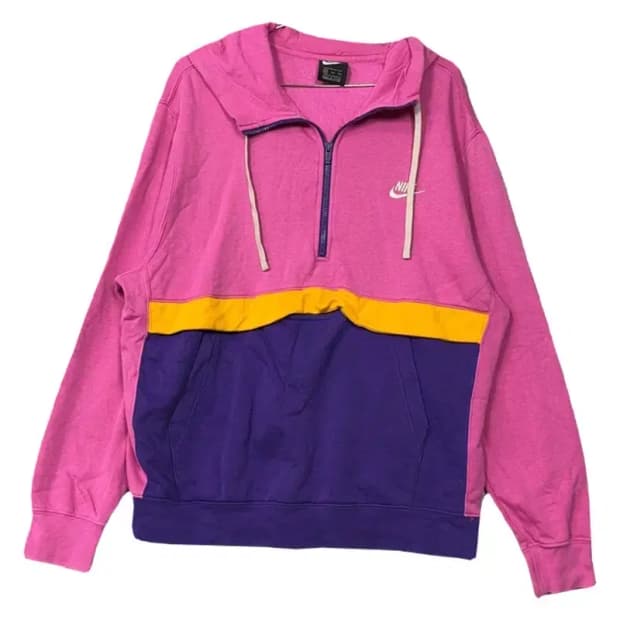 나이키 핑크 빈티지 로고 반집업 후드티 XXL