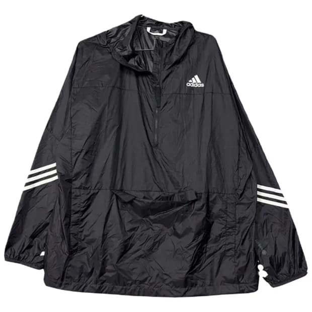 아디다스 블랙 로고 빈티지 오버 사이즈 반집업 후드 바람막이 웜업 2XL