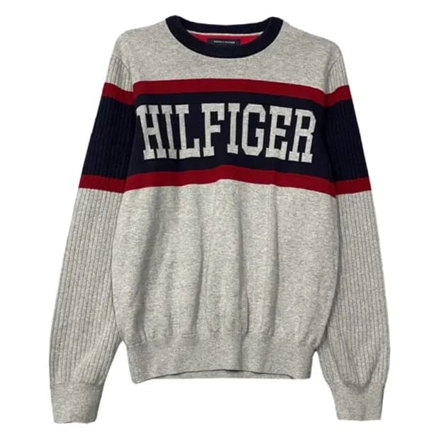 타미힐피거 빈티지 프린팅 라이트 그레이 니트 M