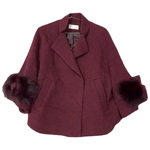 잇 미샤 버건디 클래식 소매 폭스 퍼 코트 XL