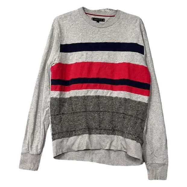 타미힐피거 스트라이프 라이트 그레이 맨투맨 M