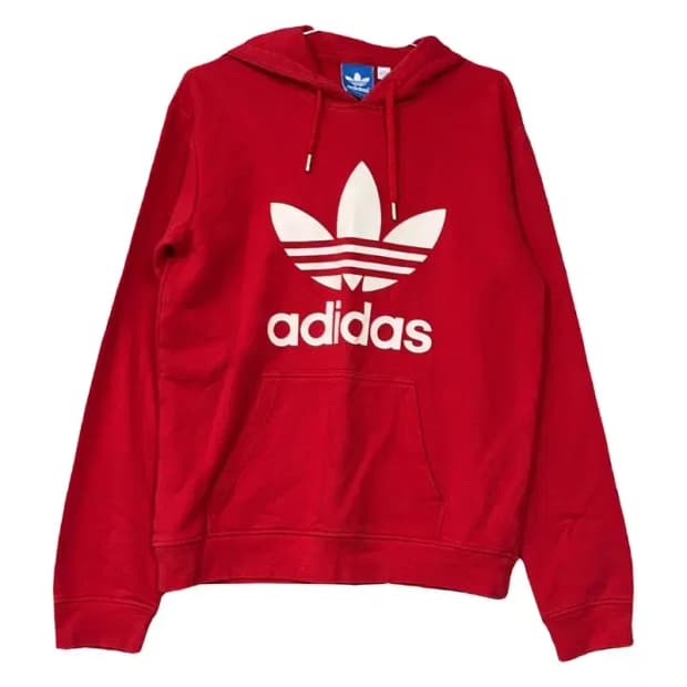 아디다스 빅로고 프린팅 레드 후드티 XL