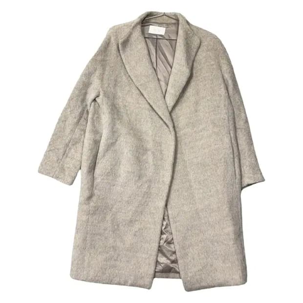 SJSJ 여성 오트밀 베이지 캐주얼 원버튼 라마 코트 82-94-160