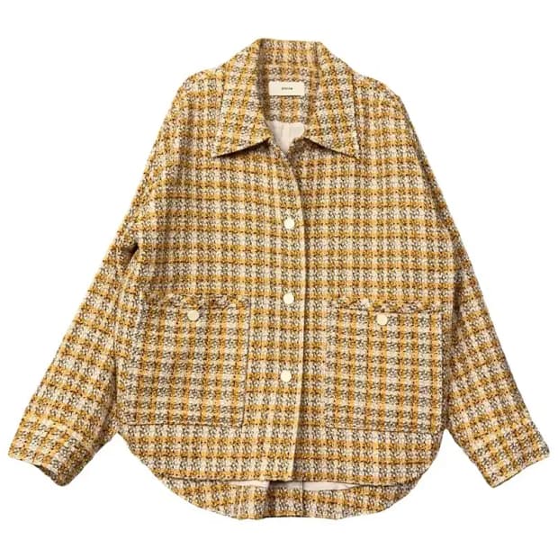 시스템 체크 옐로우 오버핏 트위드 자켓 82-94-160