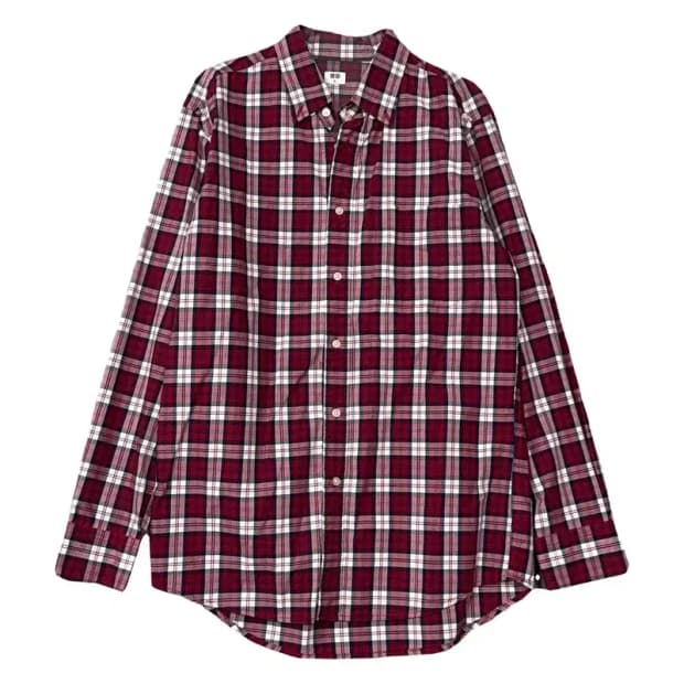 유니클로 체크 버건디 캐주얼 셔츠 M