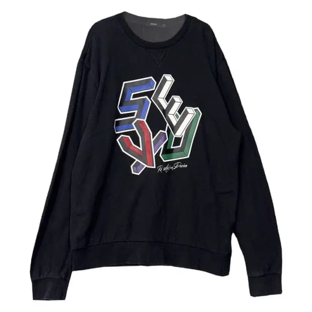 에비수 빈티지 프린팅 블랙 맨투맨 110