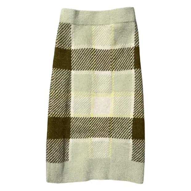 에잇세컨즈 체크 라이트 그린 스커트 S