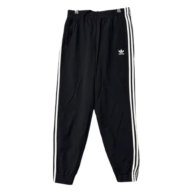 아디다스 블랙 불꽃 로고 검흰 삼선 조거팬츠 L